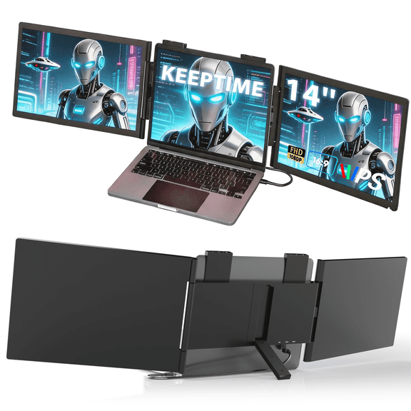 Triple Laptop Screen Extender,Portable Dual Monitor Second Screen Travel 14" 1080P IPS for 13-16.5" Laptops with USB-C Port,Plug and Play Attachment for Windows/Mac/Android/Switch/PS5/Xbox