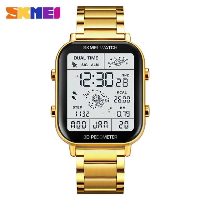SKMEI 1888 Multifunctional Gold Square Astronaut Watch with Step Counter, Calorie Tracker, and Waterproof Design