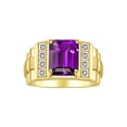 thumbnail image 1 of RYLOS Men's Rings 14K Yellow Gold Designer Style 10X8MM Emerald Cut Shape Gemstone & Diamonds Amethyst February Birthstone Rings For Men Size 10, 1 of 6
