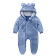thumbnail image 1 of AherBiu Infant Rompers Fleece Hooded Jumpsuits Zip up Bodysuits Fall Winter Solid Color Warm Fuzzy Newborn Baby Clothes Sets, 1 of 3