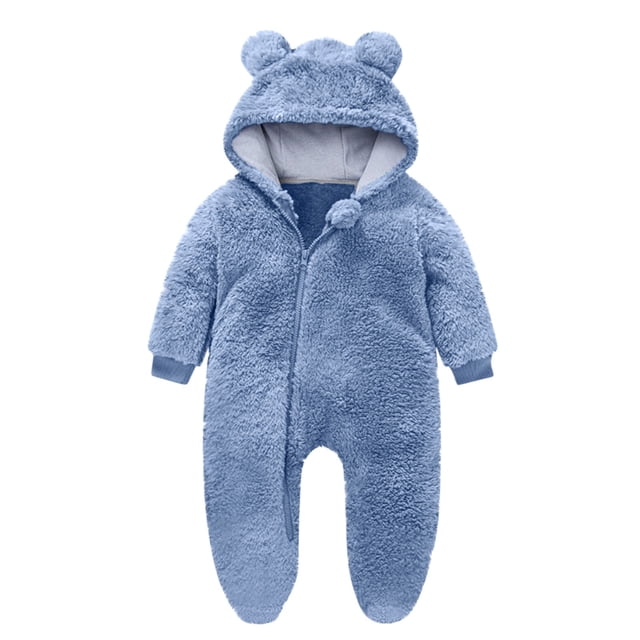 AherBiu Infant Rompers Fleece Hooded Jumpsuits Zip up Bodysuits Fall Winter Solid Color Warm Fuzzy Newborn Baby Clothes Sets