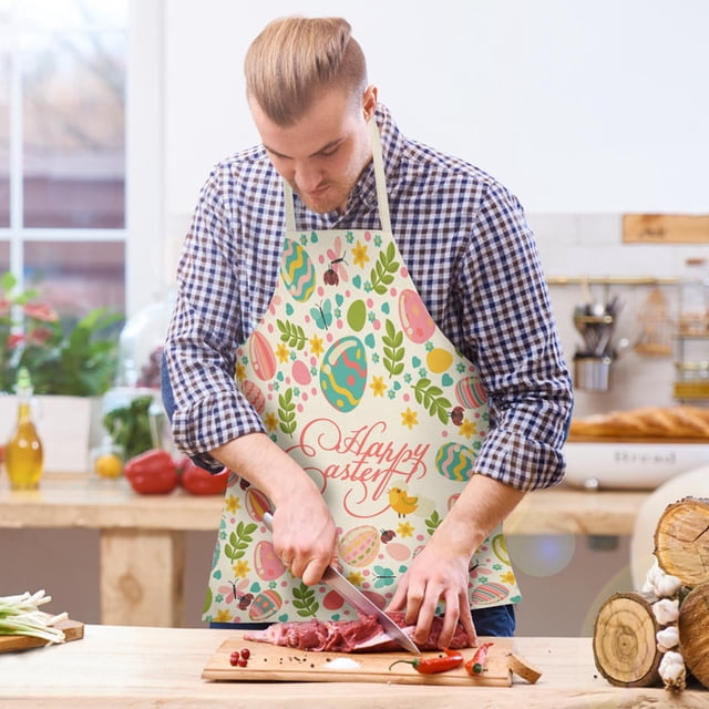 Vaidha Easter Home Printing Linen Imitation Apron Kitchen Fouling Multi Functional Apron