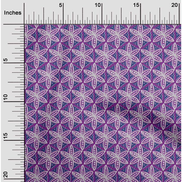 oneOone Silk Tabby Fabric Floral Block Printed Fabric 1 Yard 42 Inch Wide