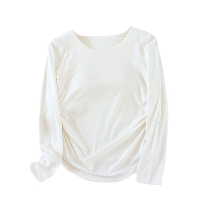 cfhntfmh Chandails à Manches Longues pour Femmes Hauts Thermiques Col Ras du Cou Soutien-Gorge Intégré Coupe par Temps Froid Couche de Base Chaude Ensembles Vêtements de Nuit (Blanc, Petit)