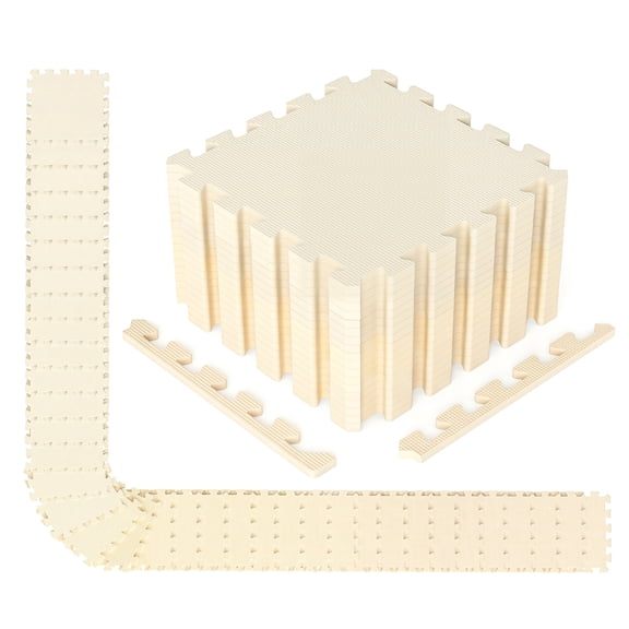 Gymax 54 Pack Interlocking EVA Foam Floor Tiles 2/5 Inch Thick Puzzle Exercise Mats Beige