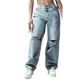 thumbnail image 3 of Wangsaura Ladies Korean Wide Leg Jeans Fashion Irregular Lapel High Waist, 3 of 10