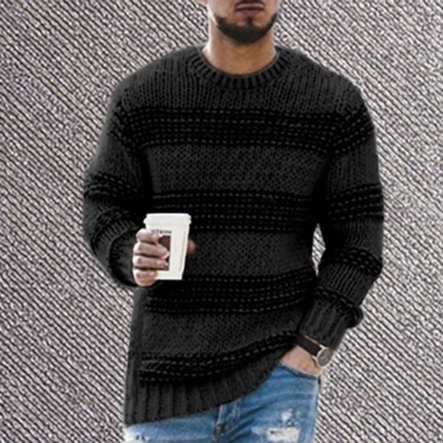 EGNMCR Sweaters for Men Casual Solid Pullover Round Neck Long Sleeve Ribbed Hem Sweater, Gifts for Men