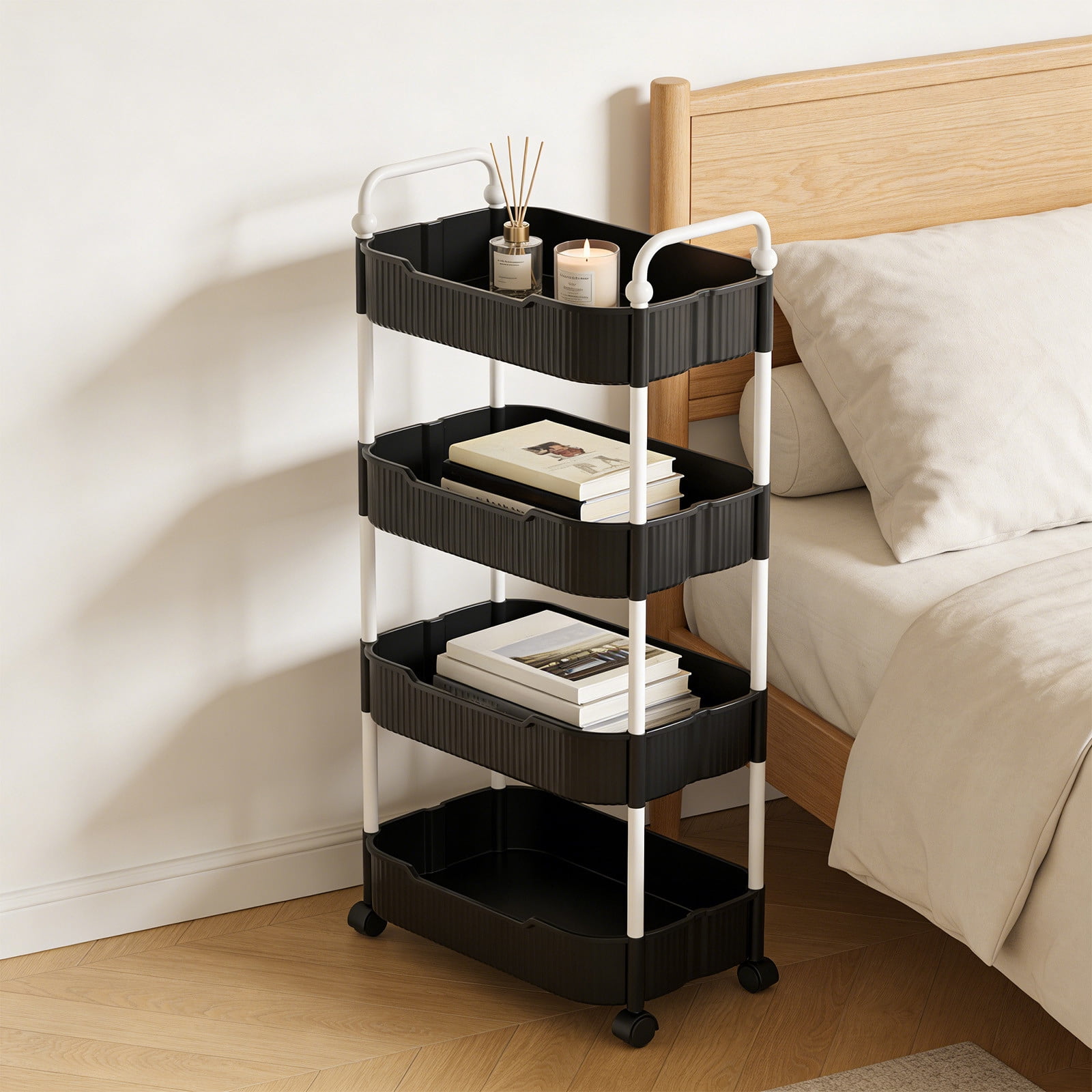 Multiple Purpose Storage 4-Layer Plastic Storage Cart With Circular Ergonomic Armrests Mobile ...