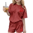thumbnail image 1 of Robe d'Été avec Manches Ensemble de Loisirs d'Été pour Enfants Col Rond Manches Courtes Haut et Shorts Ensemble Deux Pièces Mignon Ensemble d'Été, 1 of 6