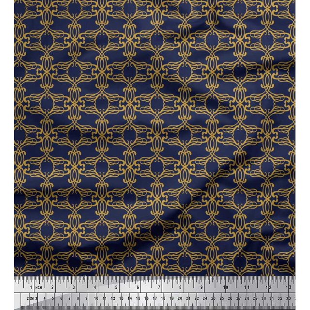 Soimoi Crepe Silk Fabric Filigree Damask Print Sewing Fabric Yard 42 Inch Wide