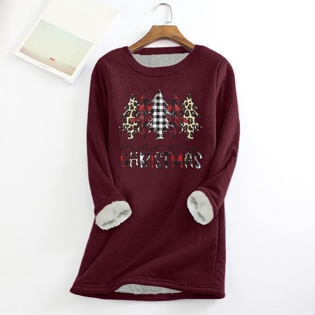 Chandails en Molleton Femmes Tendance Mode Féminine Noël Imprimé Manches Régulières Hiver Ample Vacances Décontracté Manches Col Rond Chemise Hauts Mignons Chandails à Capuchon pour Adolescentes en Liquidation