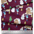 thumbnail image 2 of Soimoi Purple Rayon Fabric Snowman,House & Tree Christmas Print Sewing Fabric Yard 56 Inch Wide, 2 of 3