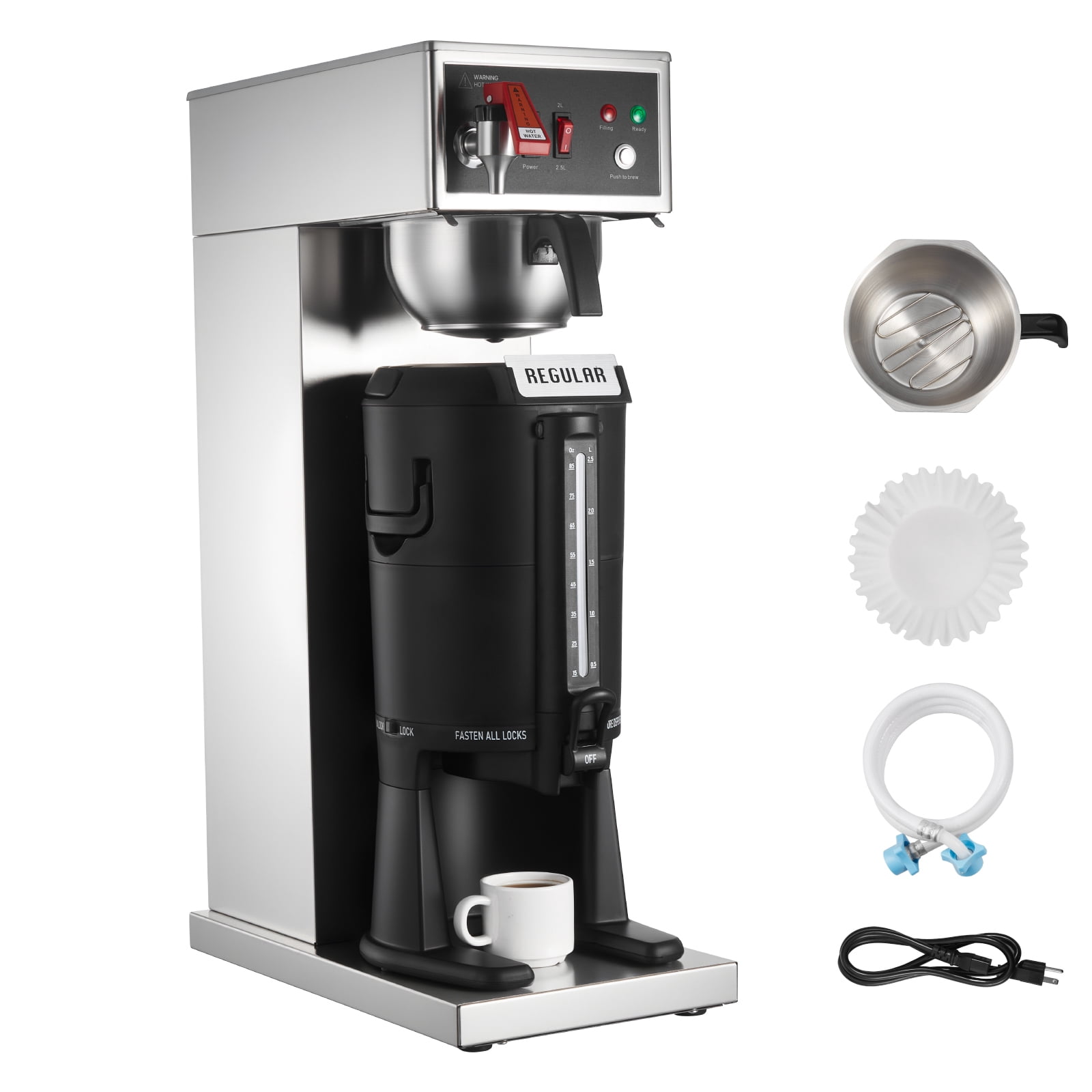 KFFKFF Commercial Drip Coffee Maker, 16-17 Cups Machine with 2.5 L Thermal Carafe, Keep Warm for 4 Hours, Stainless Steel Brewer with Auto Water Filling