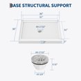 thumbnail image 3 of 36"x36" Shower Pan with Center Drain – Anti-Slip Acrylic/PVC Shower Base, Easy Install with ABS Drain Kit & Steel Cap, White, 3 of 8