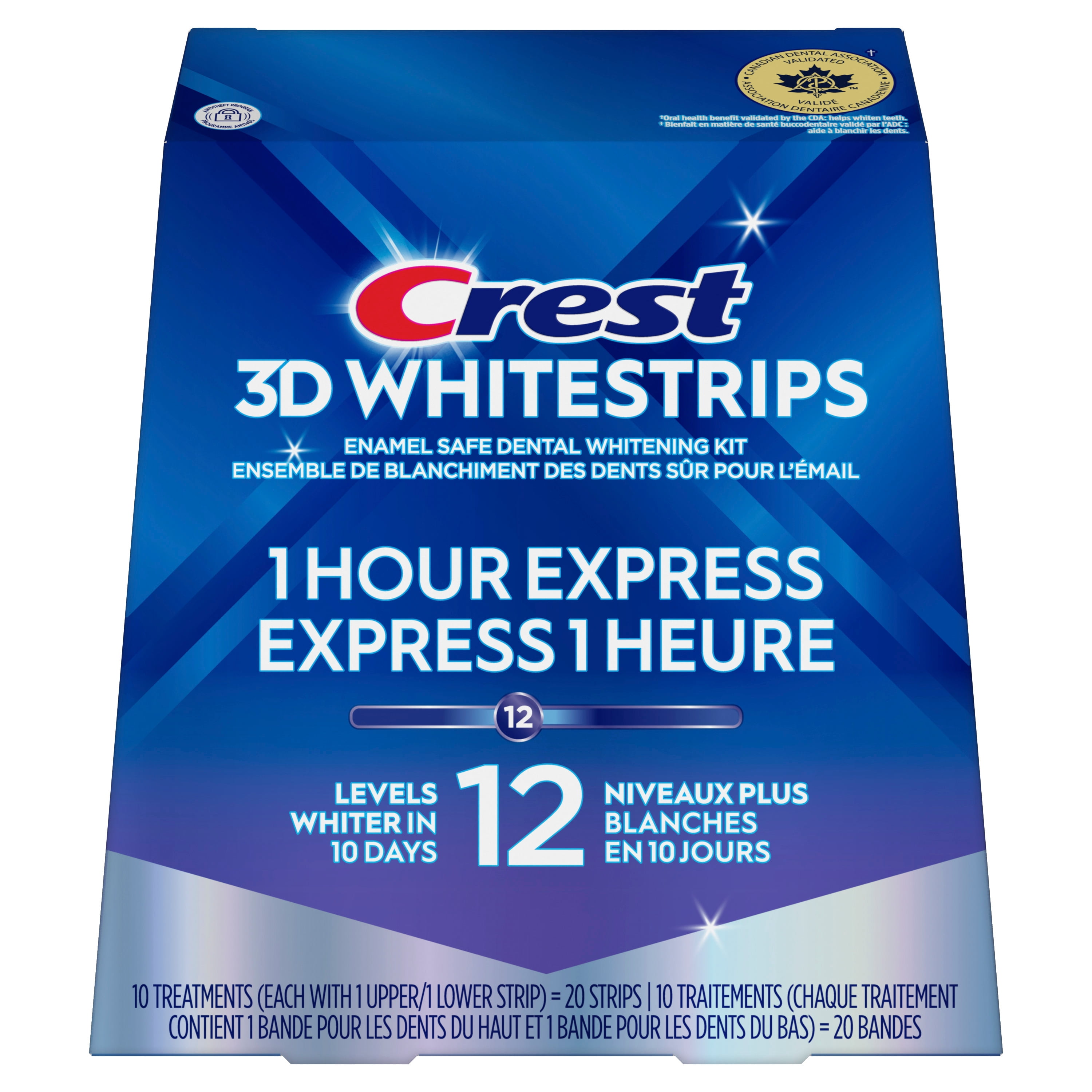 Crest 3D Whitestrips 1 Hour Express At-home Teeth Whitening Kit, 10 Treatments, 12 Levels Whiter