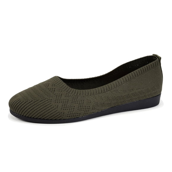 GPOECD Ballerina Flats Round Toe Solid Color Knitted Mesh Slip On Comfortable Summer Casual Shoes for Women 03_Green,42