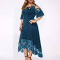 thumbnail image 4 of CHUANK Summer Plus Size Maxi Dresses For Wedding Guest Lace Stitching Dress Cold Shoulder Long Dresses Short Sleeve, 4 of 7
