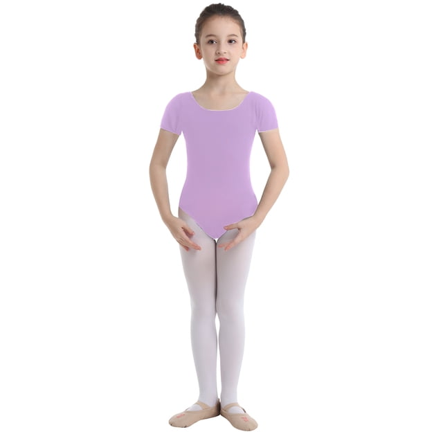 CHICTRY Filles Enfants Justaucorps de Gymnastique Basique à Manches Courtes Extensible Ballet Danse Justaucorps Haut Violet 4