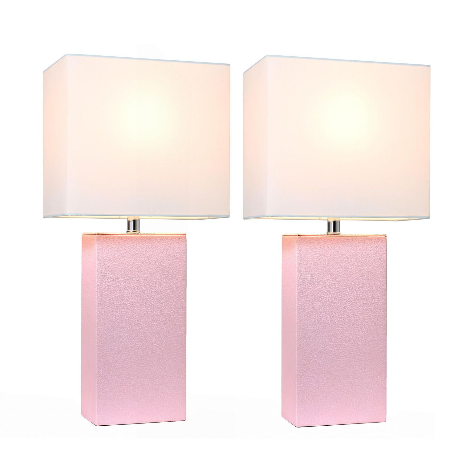 Ensemble de 2 lampes de table modernes en cuir avec abat-jour en tissu blanc