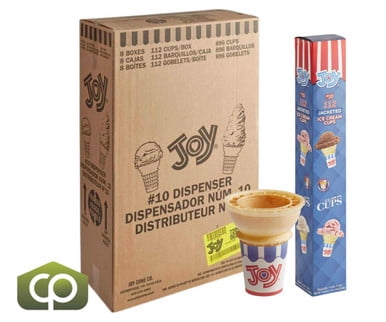 JOY #10 Flat Bottom Jacketed Cake Cone, Professional Single-Scoop Sanitary Wafer, Dispenser Pack, 896/Case