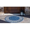 thumbnail image 4 of Unique Loom Tapis de Style Transitionnel pour Intérieur et Extérieur, Bordure Florale Traditionnelle, Collection Extérieure, 4 Pieds, Bleu/gris, 4 of 4