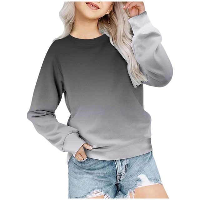 MIASHUI Girls Sweatshirt Tops Gradient Printed Crewneck Casual Pullovers,Black,3-4 Years