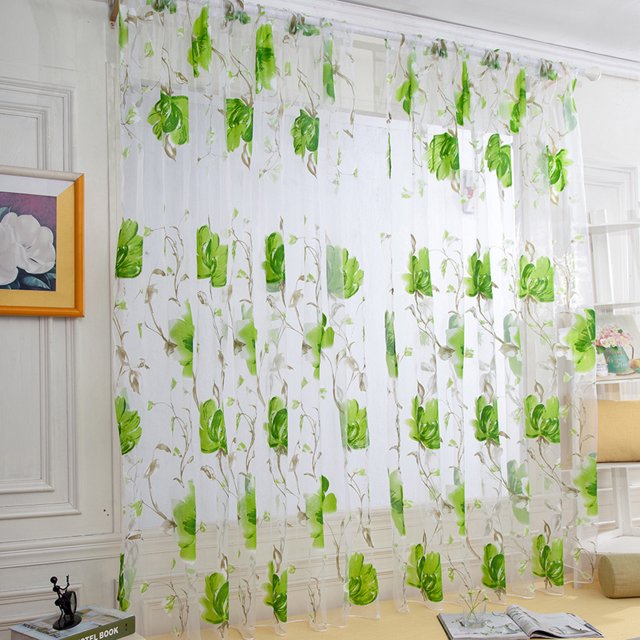 Fridja 1 PCS Vines Leaves Tulle Door Window Curtain Drape Panel Sheer Scarf Valances