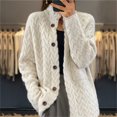 thumbnail image 1 of Cardigan Chandail d'Hiver pour Femmes, Couleur Unie, Col Tailleur, Veste Tricotée à Manches Longues, 1 of 1