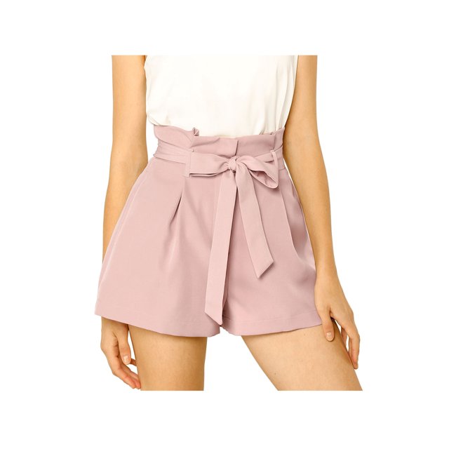 Unique Bargains Short Élégant pour Femme à Taille Haute avec Cordon, Style Paper Bag, Rose, P