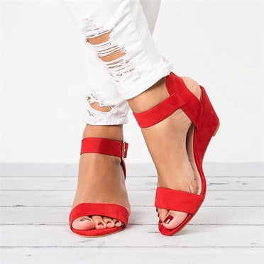 Dvkptbk Sandales Femme Femmes Couleur Unie Bout Rond Talon Compensé Boucle Suède Sandales Basses Chaussures Chaussures pour Femmes