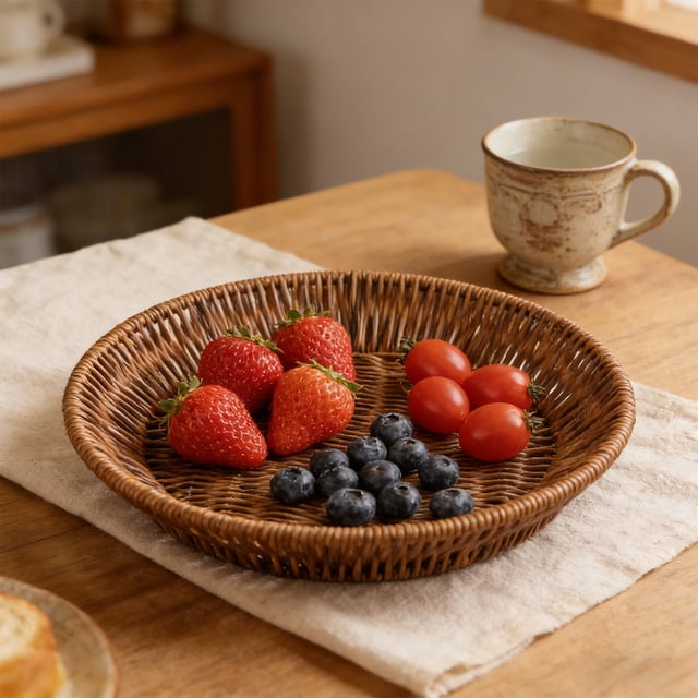 EGNMCR Plastic Imitation Vines Woven Basket Storage Basket Fruit And Vegetable Storage Basket Snack And Candy Tray Bread Basket Multi Functional Storage Tray Plastics storage basket