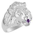thumbnail image 3 of RYLOS Rings Sterling Silver Lion Head Ring Diamonds in Eyes & Gemstone Mouth Fun Designer Rings Amethyst Jewelry Size 8, 3 of 7