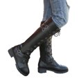 thumbnail image 4 of Bottes de Chevalier Hautes en Cuir à Talon Bas avec Lacets et Fermeture Éclair pour Femmes, 4 of 6