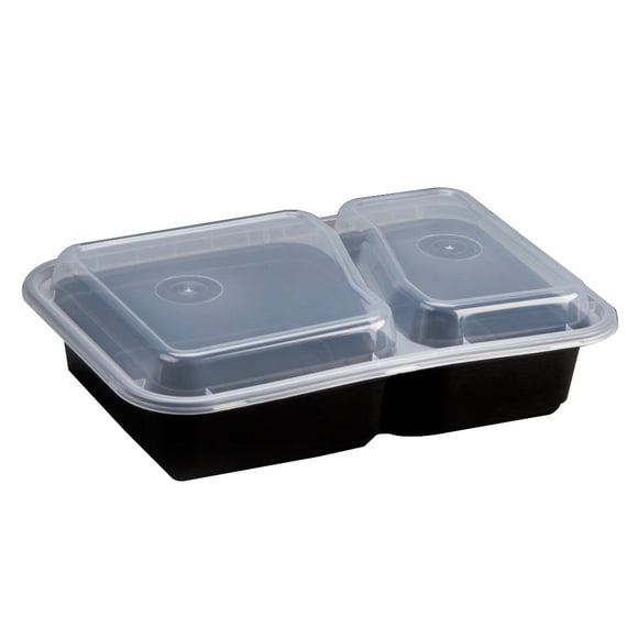 Pactiv Evergreen newspring Polyvalent Contenants pour Micro-Ondes, Rectangulaire, 2 Compartiments, 30 oz, 6 x 8,5 x 2,5, Noir/transparent, Plastique, 150/ct