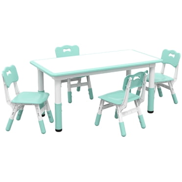 Qaba Kids Table and 4 Chairs Set with Adjustable Height, Green