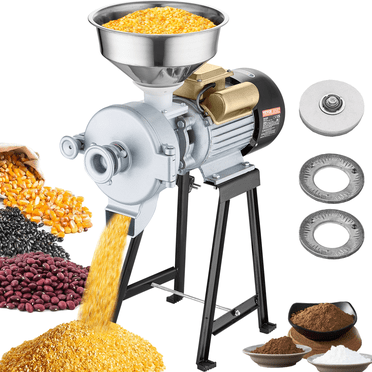KFFKFF Moulin à Grains Électrique, 3000 W pour Épices, Broyeur de Maïs Commercial avec Entonnoir, Dispositif de Poudre à Grossièreté Réglable, Processeur Durable pour Farine et Céréales pour Ingrédients Secs et Humides