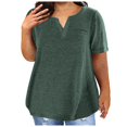thumbnail image 1 of 2025 Ladies Top V NeckPrint Shirt Solid Color Short Plus Size Scrub Tops Sleeve Pocket Loose T Tops Plus Size, 1 of 4