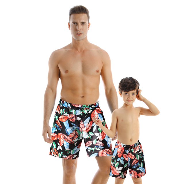 KYAIGUO Father Son Matching Swim Trunks Swimming Trunk Shorts Set with Elastic Waistband Daddy Son Bathing Suits