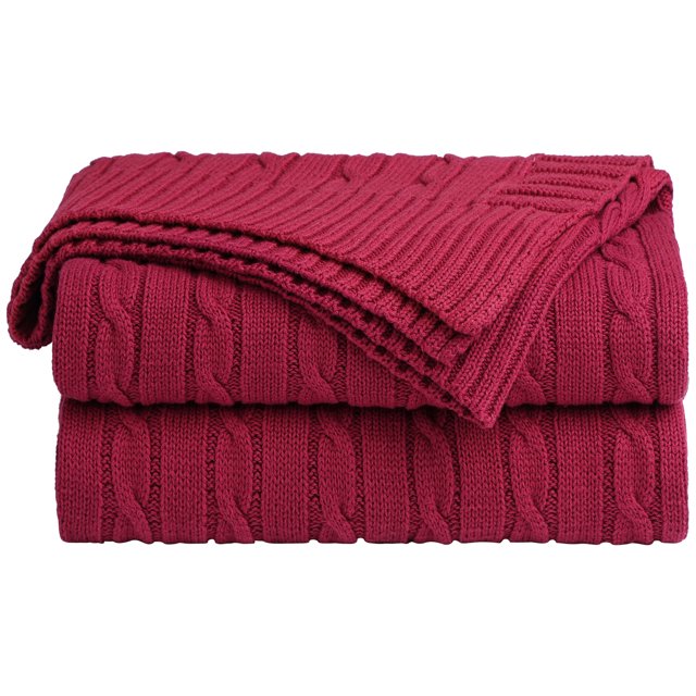 Unique Bargains Cotton Blanket Decorative Cable Knitted Throw Soft Knit Blankets