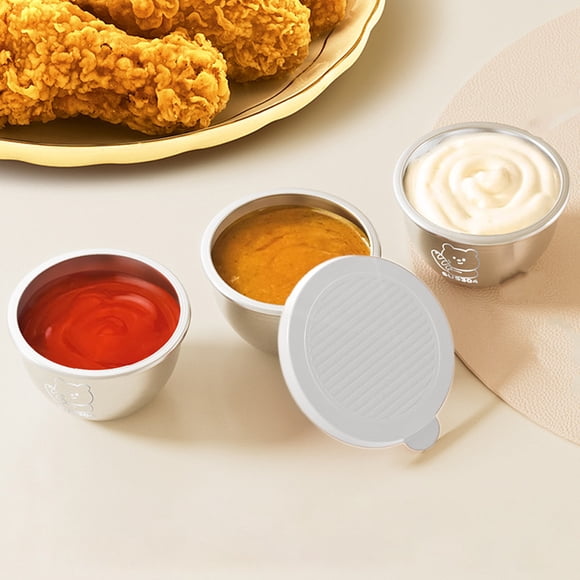 TopLLC Kitchen Gadgets, Kitchen Accessories, Kitchen Utensils, Kitchen Tool Stainless Steel Cup Round Container 70ML Dipping Tray With Lid Salad Ketchup Container Stainless Steel Sauce Cup