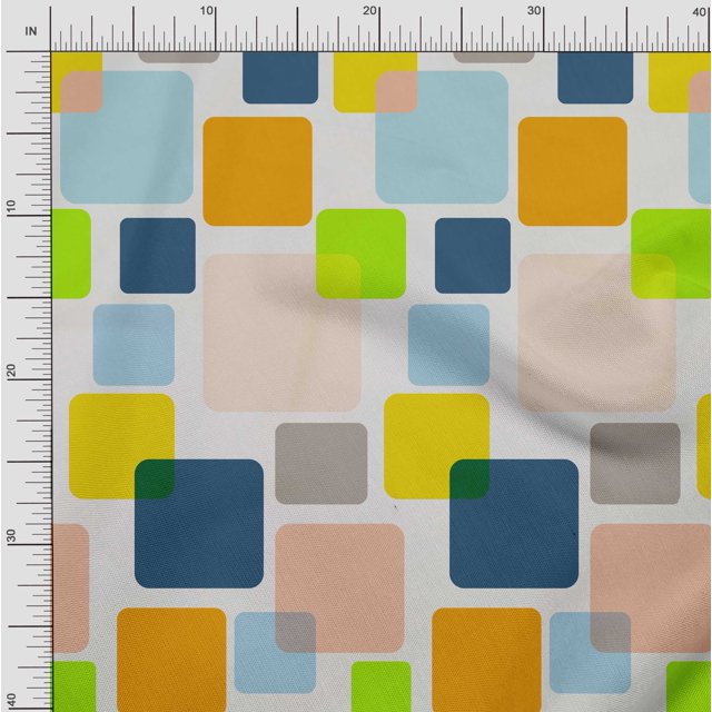 Soimoi Satin Silk Fabric Square Panel Printed Fabric 1 Yard 42 Inch Wide