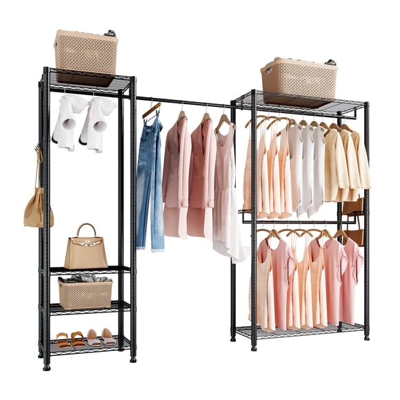 VEVOR Clothing Garment Rack, Heavy Duty Clothes Rack, Freestanding Clothes Racks with Steel Frame, 800 lbs Load Capacity Closet Wardrobe with Storage Shelves