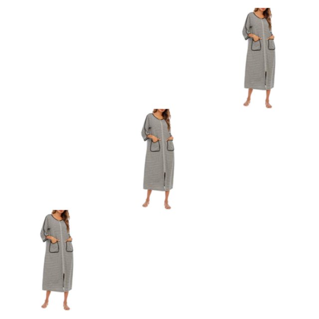 yingyy 1/2/3 Polyester Robe de Nuit pour Femmes Décontractée de Remplacement Col Rond Manches Longues Double Poche Respirante Peignoir de Maison Vêtement de Nuit Gris m 3 Pcs