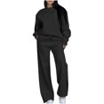 thumbnail image 2 of Wensltd Ensemble à Capuchon pour Femmes Couleur Unie Décontracté Col Ras du Cou Manches Longues Haut et Pantalon, 2 of 6
