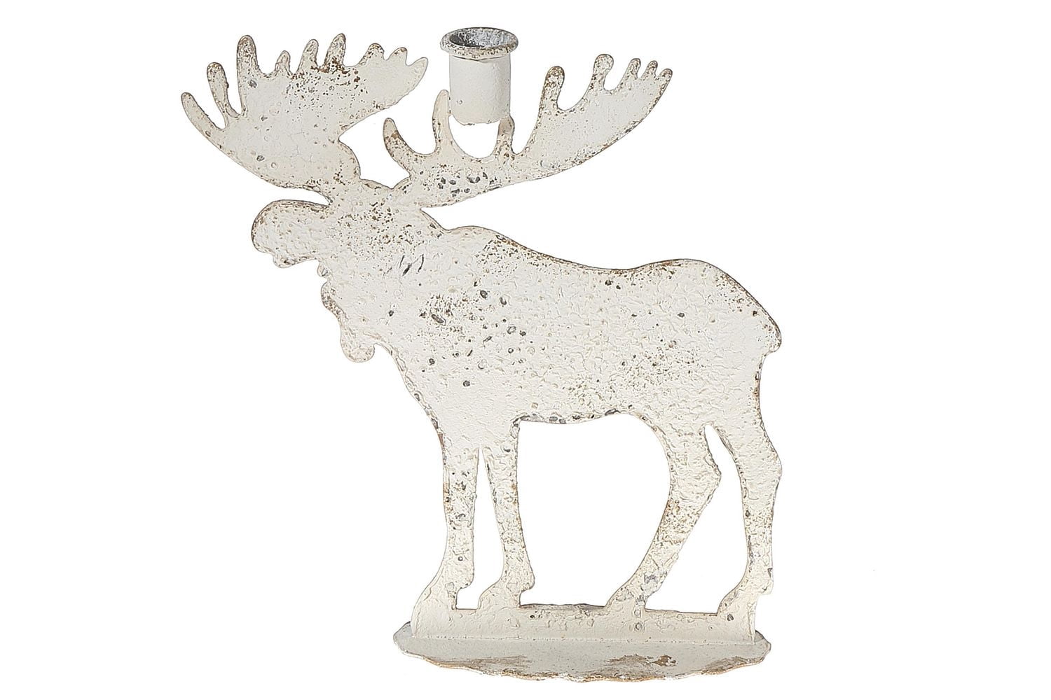 Distressed White Metal Moose