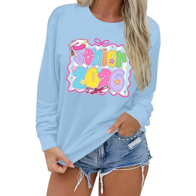 Zhanying Womens Funny Sweatshirt Crew Neck Drop Shoulder Pullover Relaxed Fit Long Sleeve Sweater Tops Fall Outfits Basic Tees