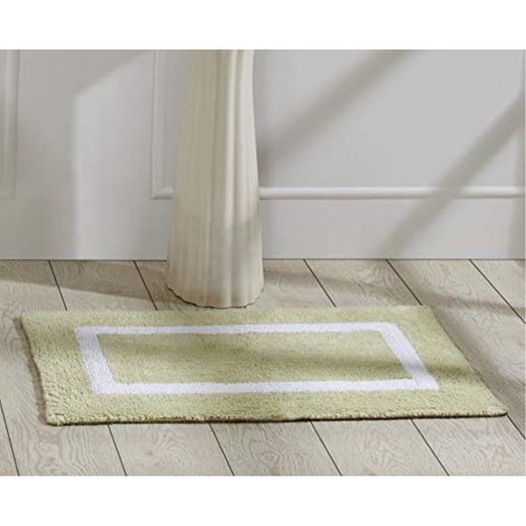 Better Trends Hotel Collection is Super Absorbent Reversible Double Sided Thick Bath Mat Rug Machine Washable 100% Cotton in Race Track Pattern, 21" x 34" Rectangle, Sage & White
