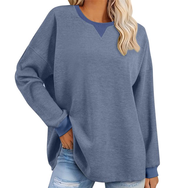 Timegard Chandails pour Femmes Surdimensionnés Tricotés à Col Rond à Manches Longues Chandails à Enfiler Décontractés Amples et Confortables Blouses
