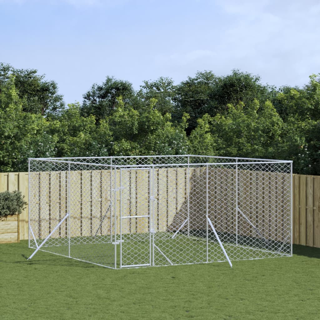 vidaXL Chenil Extérieur pour Chien Argent 4x4x2 m Acier Galvanisé