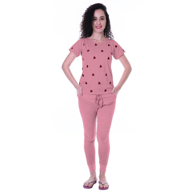 Moomaya Nightwear Set Watermelon Embroidery Slimfit Pyjamas Sleepwear 2 Pcs Set